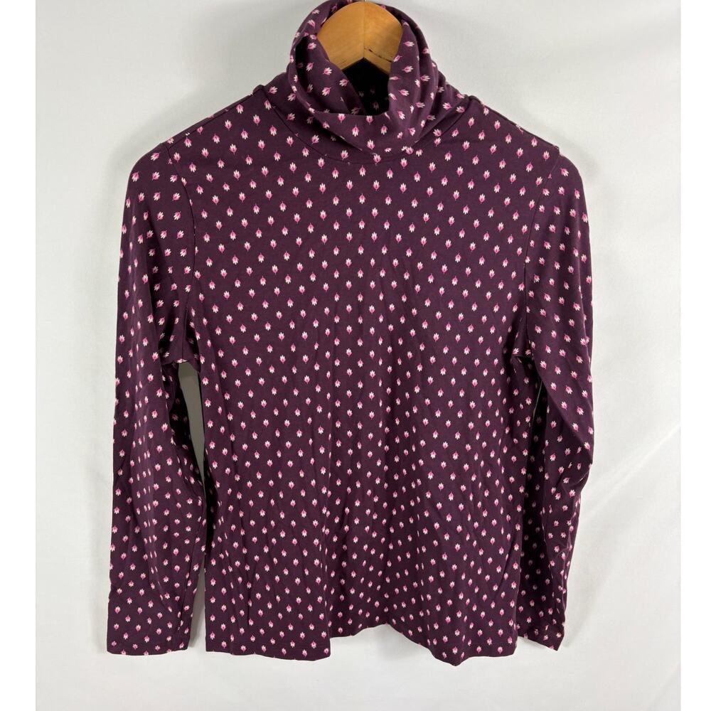 Lands End Floral Print Shaped Fit Turtleneck Size MP